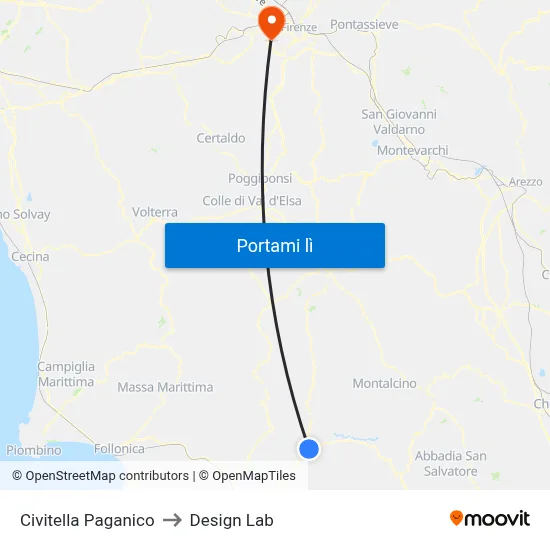 Civitella Paganico to Design Lab map