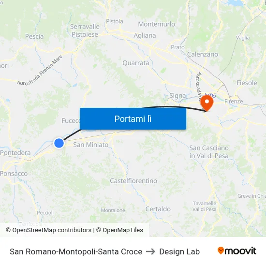 San Romano-Montopoli-Santa Croce to Design Lab map