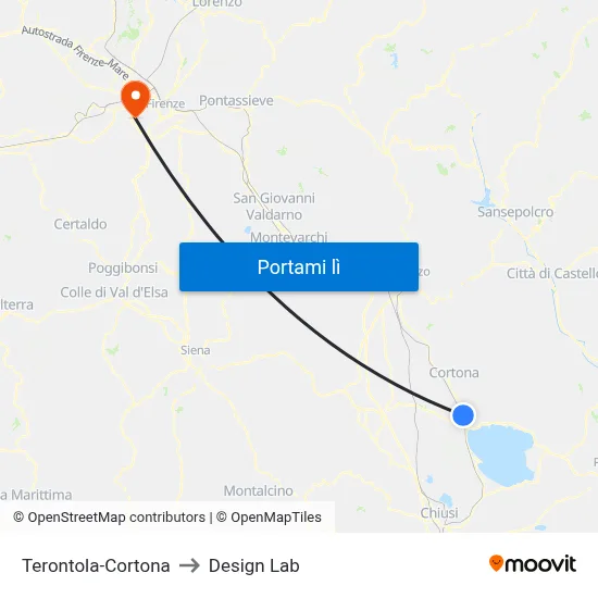 Terontola-Cortona to Design Lab map