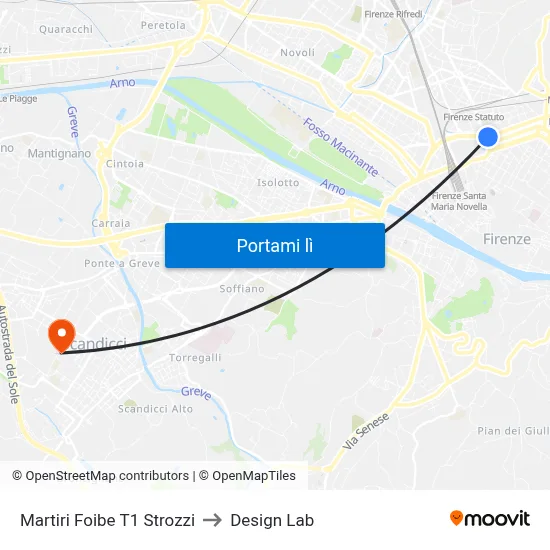 Martiri Foibe T1 Strozzi to Design Lab map