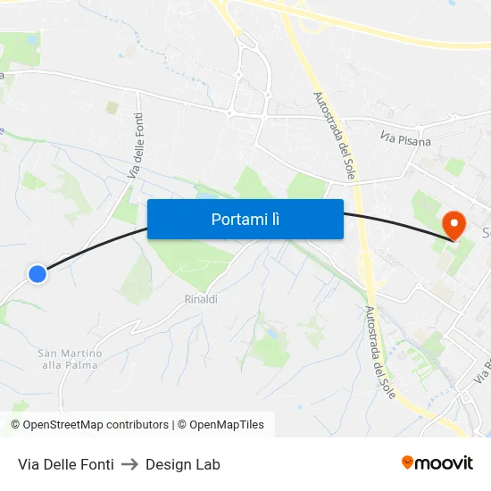 Via Delle Fonti to Design Lab map