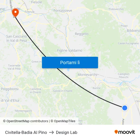Civitella-Badia Al Pino to Design Lab map