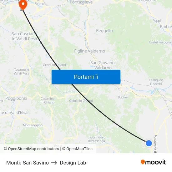Monte San Savino to Design Lab map