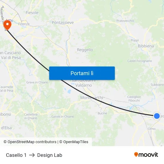Casello 1 to Design Lab map