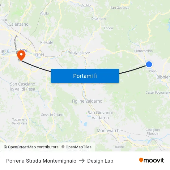 Porrena-Strada-Montemignaio to Design Lab map