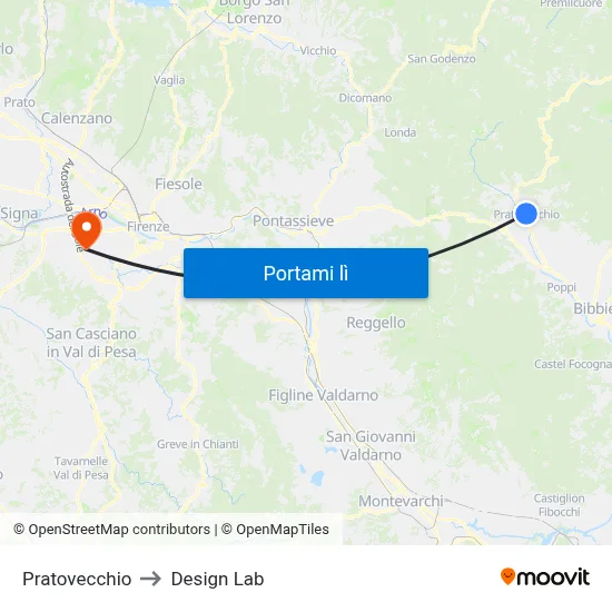 Pratovecchio to Design Lab map