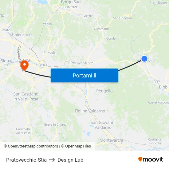 Pratovecchio-Stia to Design Lab map