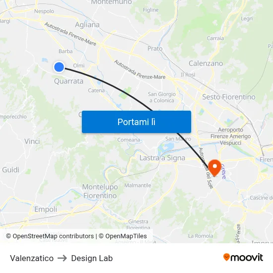 Valenzatico to Design Lab map