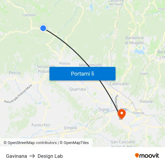 Gavinana to Design Lab map