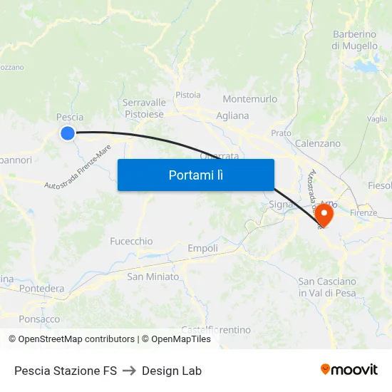 Pescia Stazione FS to Design Lab map