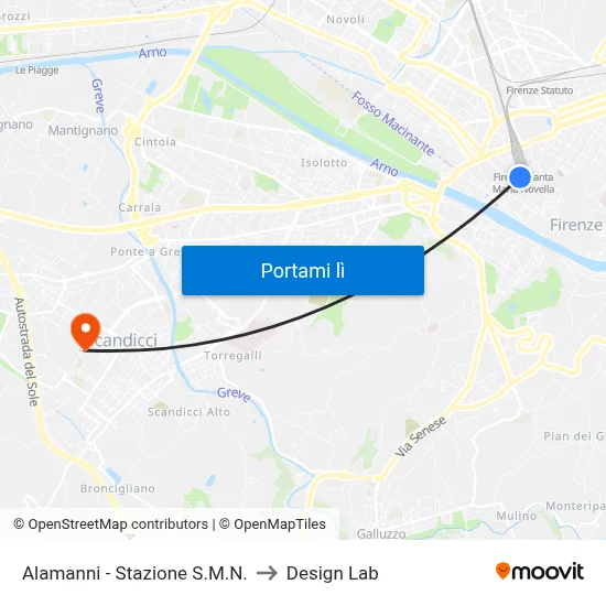 Alamanni - Stazione S.M.N. to Design Lab map