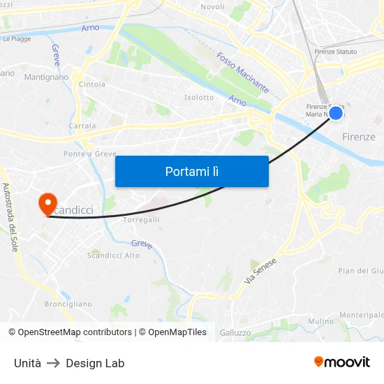 Unità to Design Lab map