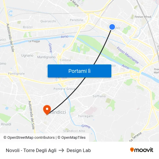 Novoli - Torre Degli Agli to Design Lab map