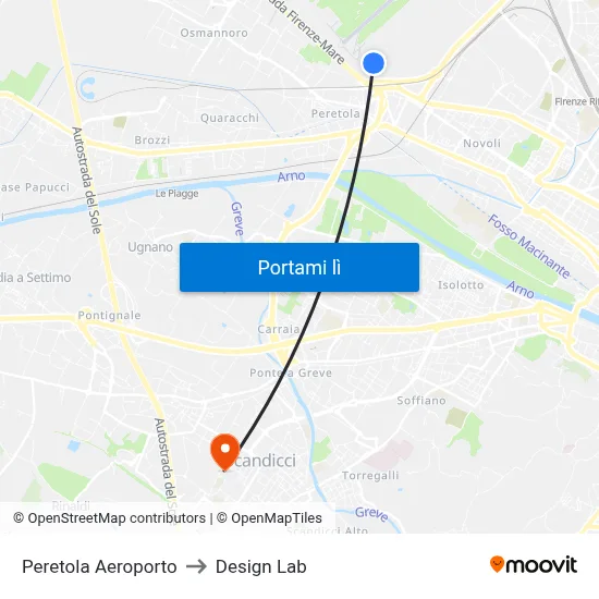 Peretola Aeroporto to Design Lab map