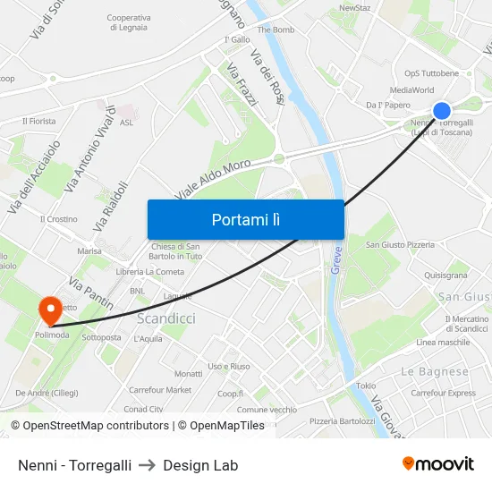 Nenni - Torregalli to Design Lab map