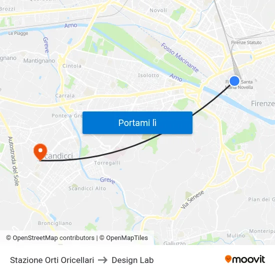 Stazione Orti Oricellari to Design Lab map