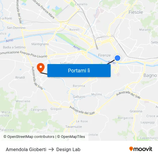 Amendola Gioberti to Design Lab map