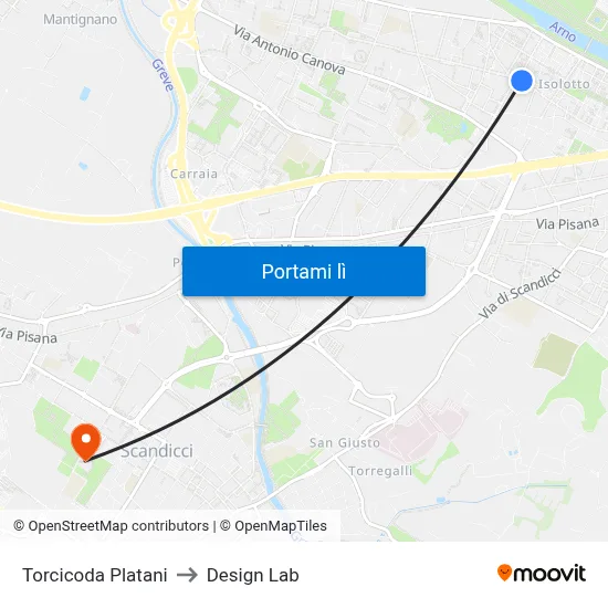 Torcicoda Platani to Design Lab map
