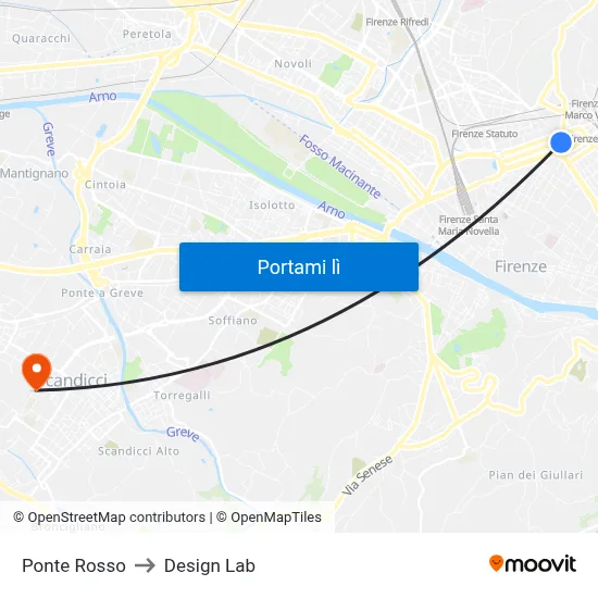 Ponte Rosso to Design Lab map