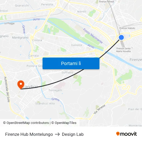 Firenze Hub Montelungo to Design Lab map