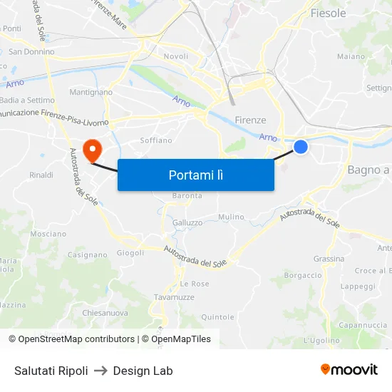 Salutati Ripoli to Design Lab map