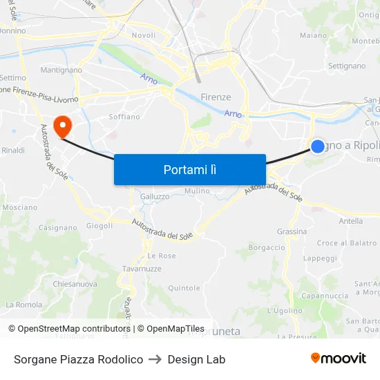 Sorgane Piazza Rodolico to Design Lab map