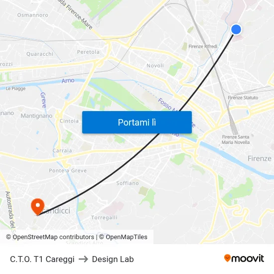 C.T.O. T1 Careggi to Design Lab map
