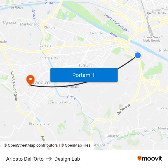Ariosto Dell'Orto to Design Lab map