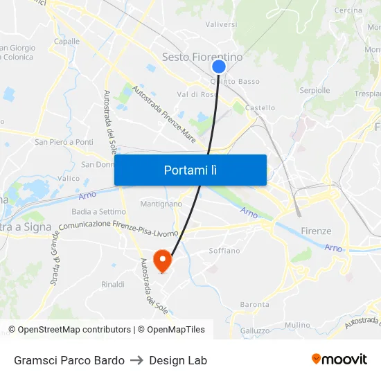Gramsci Parco Bardo to Design Lab map