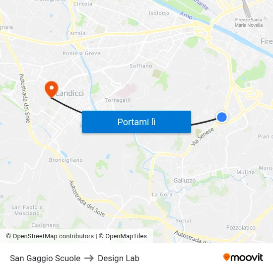 San Gaggio Scuole to Design Lab map