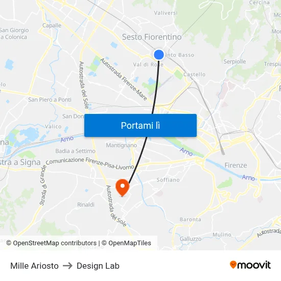 Mille Ariosto to Design Lab map