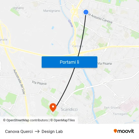 Canova Querci to Design Lab map