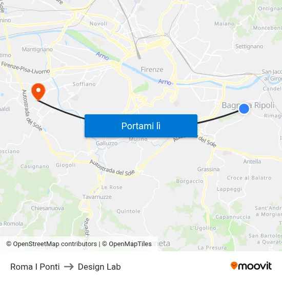 Roma I Ponti to Design Lab map