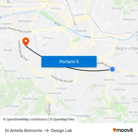 Di Antella Belmonte to Design Lab map