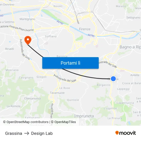 Grassina to Design Lab map