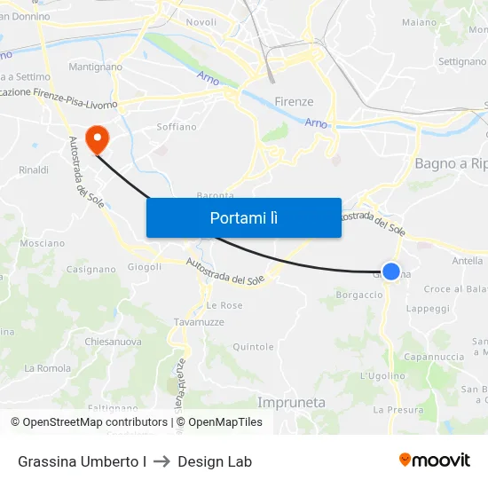 Grassina Umberto I to Design Lab map