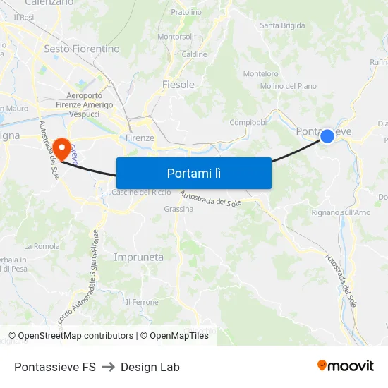 Pontassieve FS to Design Lab map
