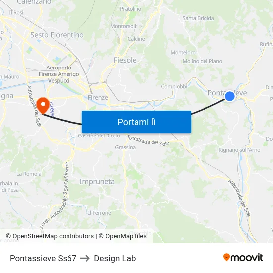 Pontassieve Ss67 to Design Lab map