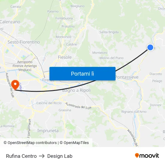 Rufina Centro to Design Lab map