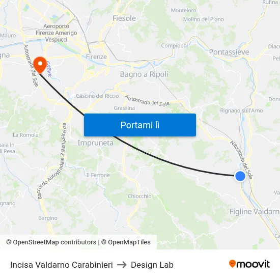 Incisa Valdarno Carabinieri to Design Lab map