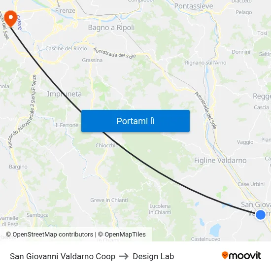 San Giovanni Valdarno Coop to Design Lab map
