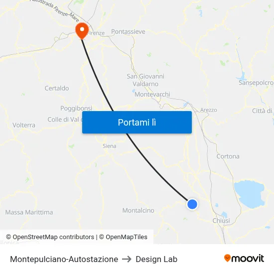 Montepulciano-Autostazione to Design Lab map