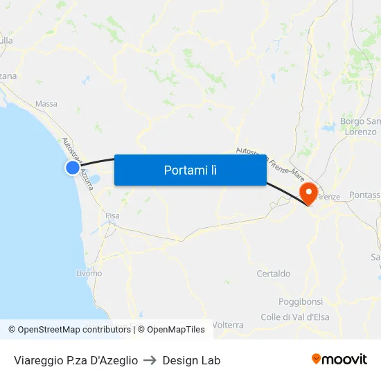 Viareggio P.za D'Azeglio to Design Lab map
