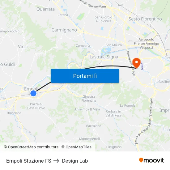 Empoli Stazione FS to Design Lab map