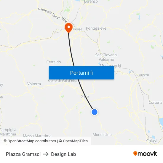 Piazza Gramsci to Design Lab map