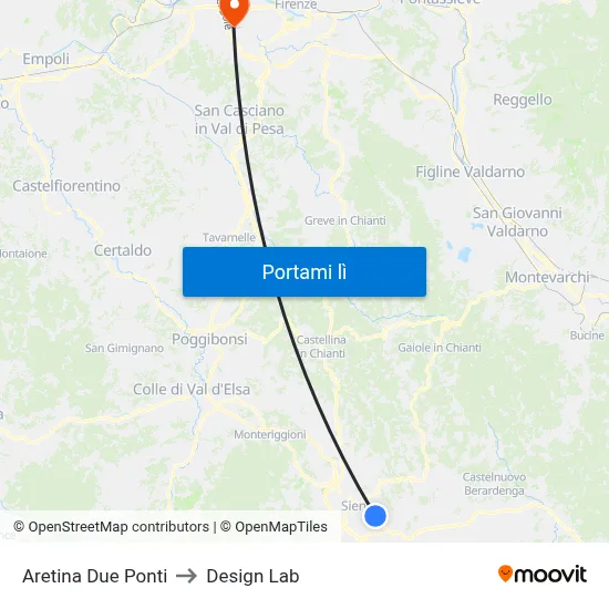 Aretina Due Ponti to Design Lab map