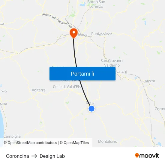Coroncina to Design Lab map