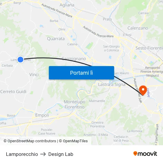 Lamporecchio to Design Lab map