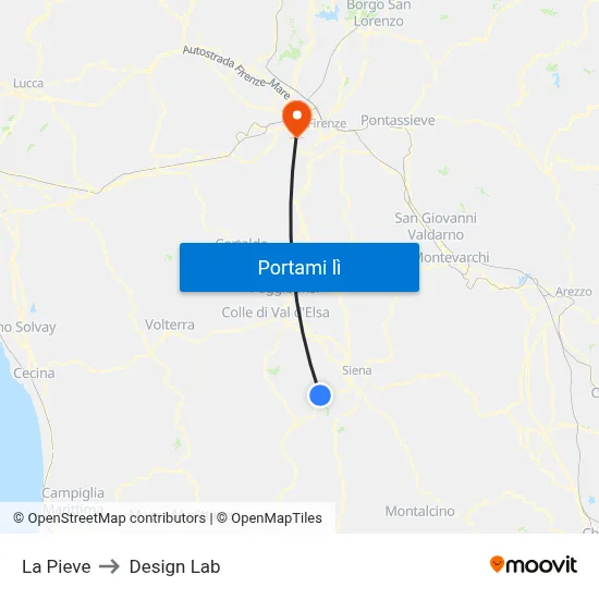 La Pieve to Design Lab map