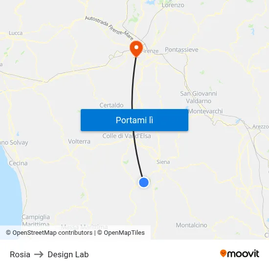 Rosia to Design Lab map